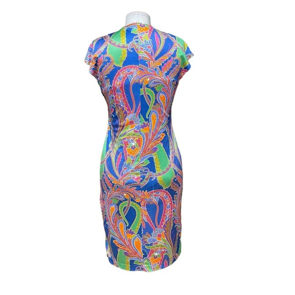 Ralph Lauren Black Label Blue Multicolor Paisley Silk Jersey Sheath Dress Size 4 - Picture 5 of 9